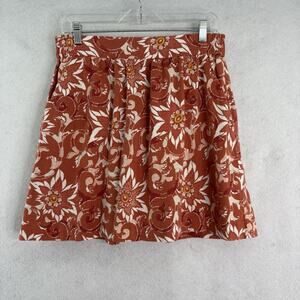 LOFT Ann Taylor Women’s M Coral Red Floral Linen Blend‎ Mini Skirt Cottagecore